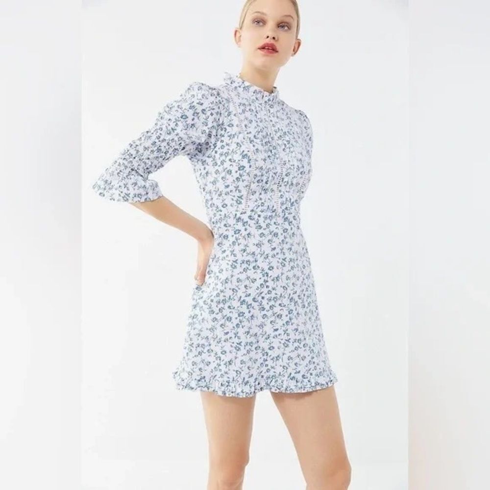 Urban outfitters | Laura Ashley Exclusive Maisy Mock Neck Mini Floral Blue Dress